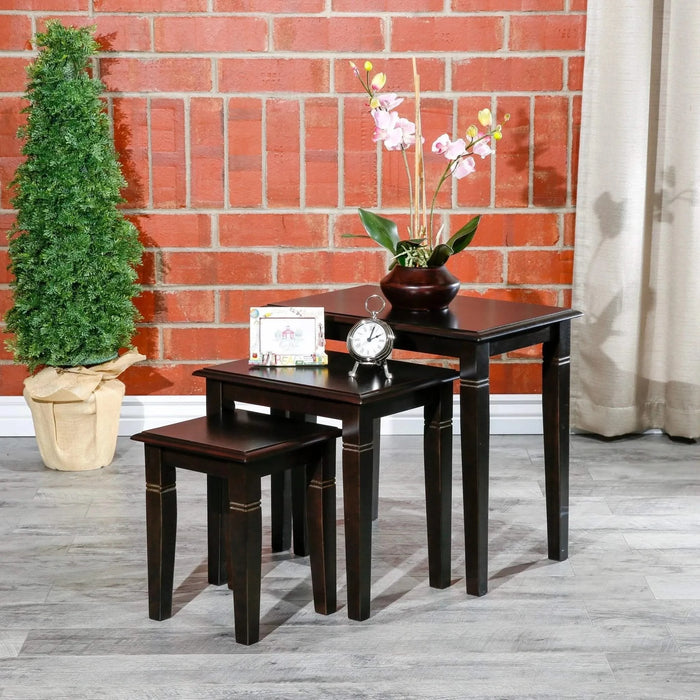 Golden 3-Piece Nesting Table Set Dark Brown -DTYStore