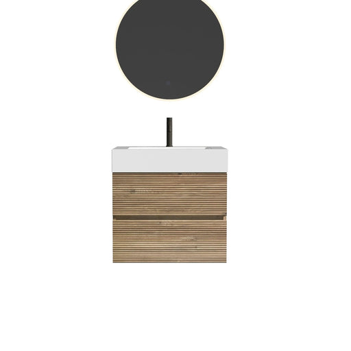 Grace 24 Rough Oak+Rough Oak Bathroom Vanity with White Engineered Quartz Sink and Soft Drawers, Wall Mounted Floating Bathroom Vanity for Modern Bathroom, One-Piece White Glossy Basin, KD Default -DTYStore