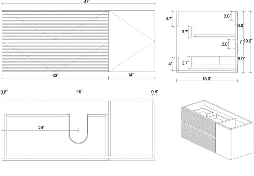 Grace 48' Walnut Bathroom Vanity with Glossy White Solid Surface Sink and Soft Black Drawers, Wall Mounted Floating Bathroom Vanity for Modern Bathroom, One-Piece Glossy White Basin, Pre-assembled Default -DTYStore
