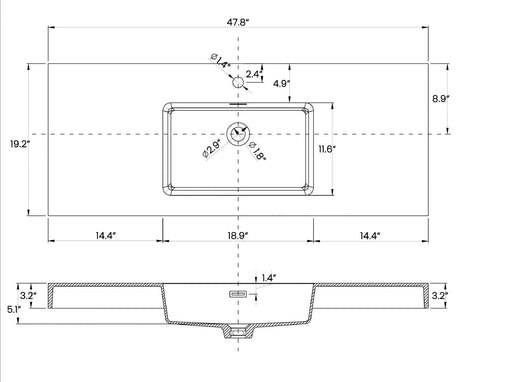 Grace 48' Walnut Bathroom Vanity with Glossy White Solid Surface Sink and Soft Black Drawers, Wall Mounted Floating Bathroom Vanity for Modern Bathroom, One-Piece Glossy White Basin, Pre-assembled Default -DTYStore