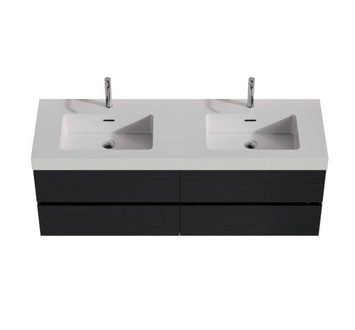 Grace 60' Walnut Bathroom Vanity with Glossy White Solid Surface Sink and Soft Black Drawers, Wall Mounted Floating Bathroom Vanity for Modern Bathroom, One-Piece Glossy White Basin, Pre-assembled Default -DTYStore