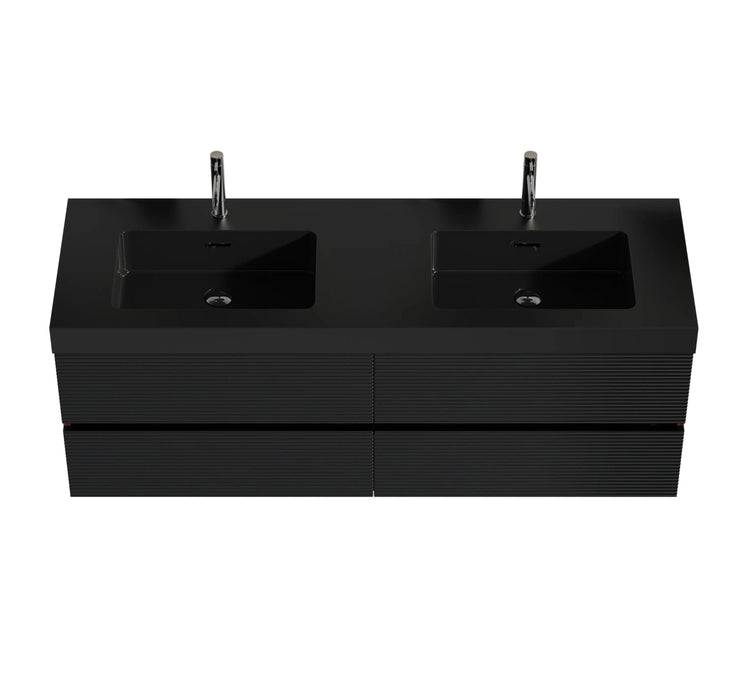 Grace 60' Walnut Bathroom Vanity with Matt Black Engineered Quartz Sink and Soft Black Drawers, Wall Mounted Floating Bathroom Vanity for Modern Bathroom, One-Piece Matt Black Basin, Pre-assembled Default -DTYStore