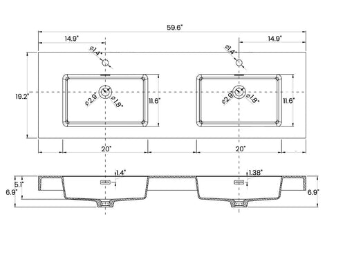 Grace 60' Walnut Bathroom Vanity with Matt Black Engineered Quartz Sink and Soft Black Drawers, Wall Mounted Floating Bathroom Vanity for Modern Bathroom, One-Piece Matt Black Basin, Pre-assembled Default -DTYStore