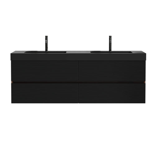 Grace 60' Walnut Bathroom Vanity with Matt Black Engineered Quartz Sink and Soft Black Drawers, Wall Mounted Floating Bathroom Vanity for Modern Bathroom, One-Piece Matt Black Basin, Pre-assembled Default -DTYStore