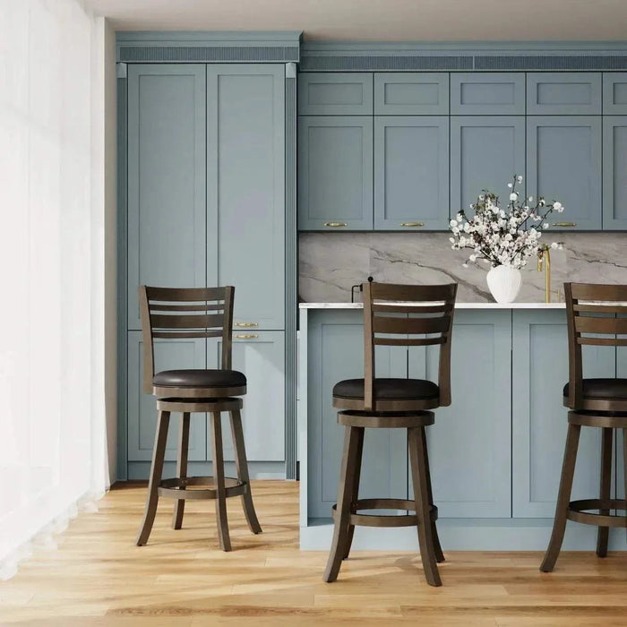 Granby Leather 4-Slat Back Swivel Stool, 30" Bar Stool or 24” -DTYStore