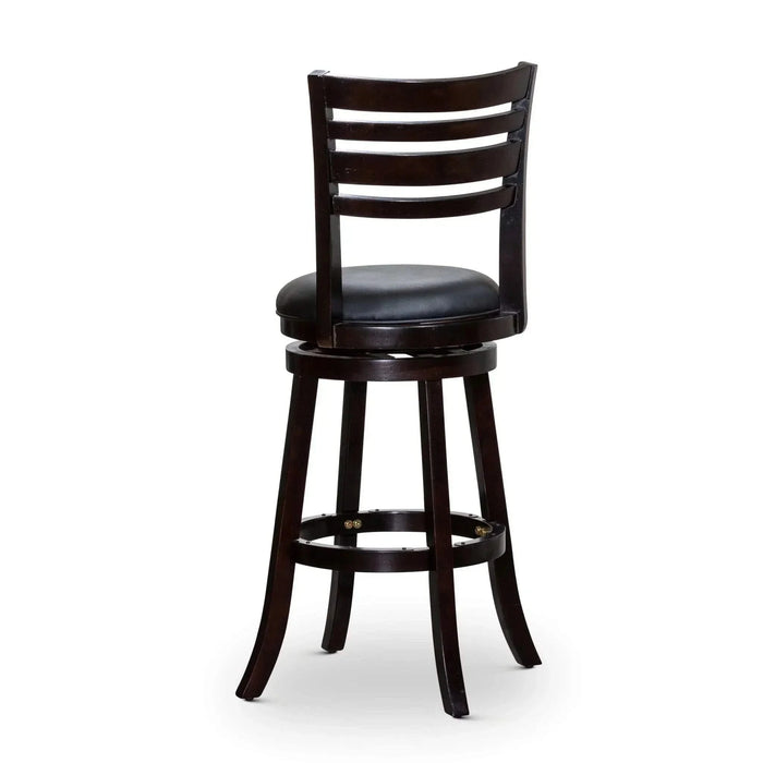 Granby Leather 4-Slat Back Swivel Stool, 30" Bar Stool or 24” 30" Bar Height Espresso Black Leather -DTYStore