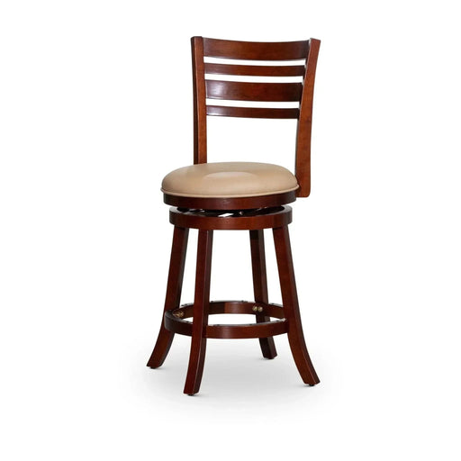 Granby Leather 4-Slat Back Swivel Stool, 30" Bar Stool or 24” 24" Counter Height Cherry Bone Leather -DTYStore