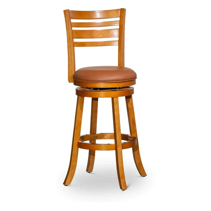 Granby Leather 4-Slat Back Swivel Stool, 30" Bar Stool or 24” 30" Bar Height Natural Saddle Leather -DTYStore