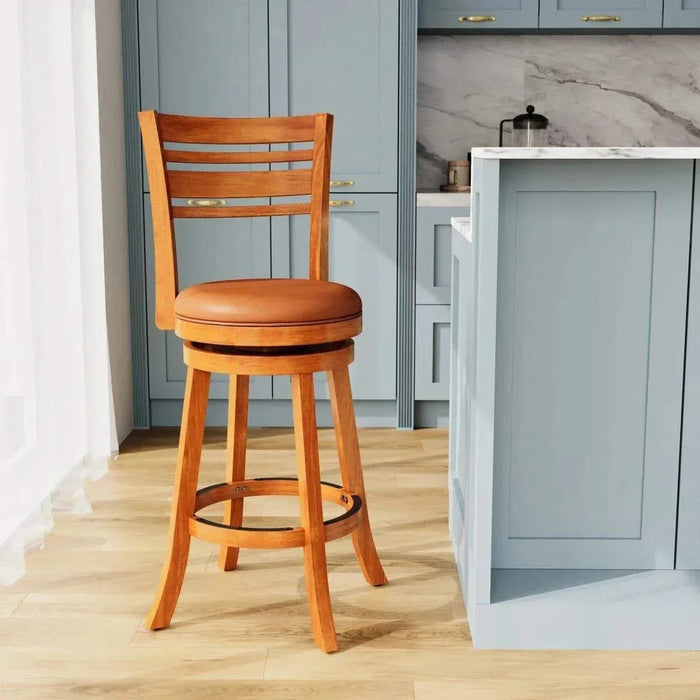 Granby Leather 4-Slat Back Swivel Stool, 30" Bar Stool or 24” 30" Bar Height Weathered Gray Black Leather -DTYStore