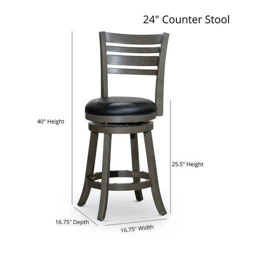 Granby Leather 4-Slat Back Swivel Stool, 30" Bar Stool or 24” -DTYStore