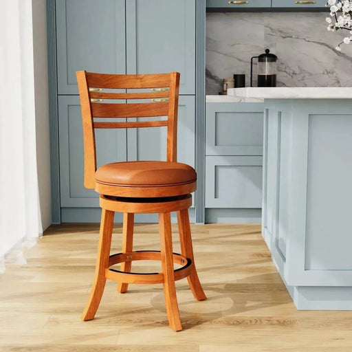 Granby Leather 4-Slat Back Swivel Stool, 30" Bar Stool or 24” 30" Bar Height Weathered Gray Black Leather -DTYStore