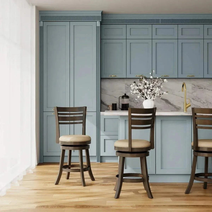 Granby Leather 4-Slat Back Swivel Stool, 30" Bar Stool or 24” 30" Bar Height Weathered Gray Black Leather -DTYStore