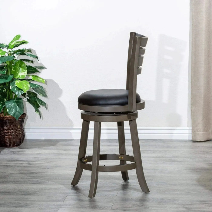 Granby Leather 4-Slat Back Swivel Stool, 30" Bar Stool or 24” -DTYStore