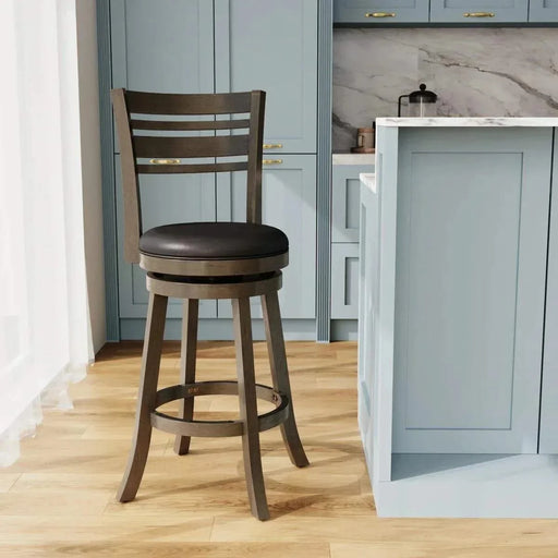 Granby Leather 4-Slat Back Swivel Stool, 30" Bar Stool or 24” -DTYStore