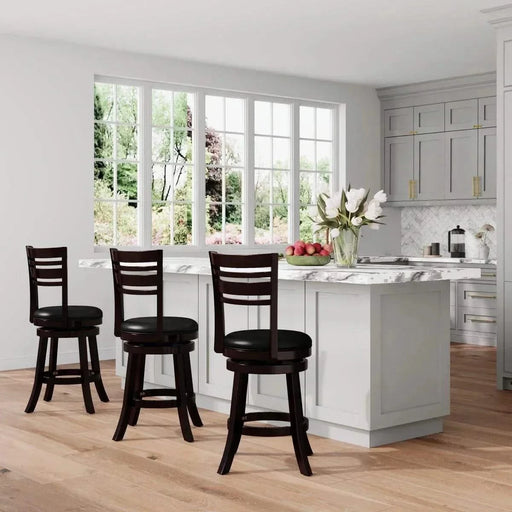 Granby Leather 4-Slat Back Swivel Stool, 30" Bar Stool or 24” 30" Bar Height Weathered Gray Black Leather -DTYStore