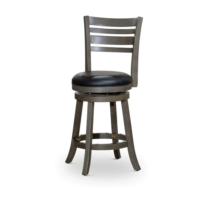 Granby Leather 4-Slat Back Swivel Stool, 30" Bar Stool or 24” 24" Counter Height Weathered Gray Black Leather -DTYStore