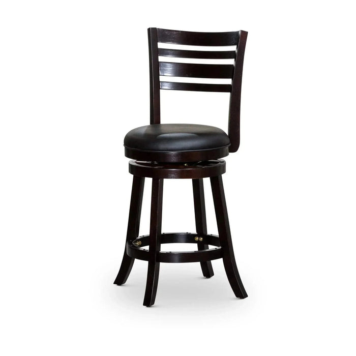 Granby Leather 4-Slat Back Swivel Stool, 30" Bar Stool or 24” 24" Counter Height Espresso Black Leather -DTYStore