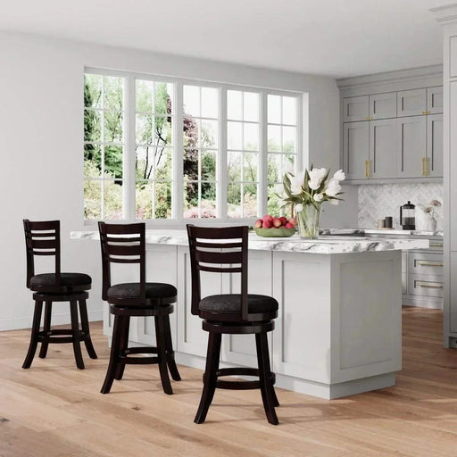 Granby Leather 4-Slat Back Swivel Stool, 30" Bar Stool or 24” 30" Bar Height Weathered Gray Black Leather -DTYStore