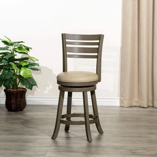 Granby Leather 4-Slat Back Swivel Stool, 30" Bar Stool or 24” 24" Counter Height Weathered Gray French Gray -DTYStore