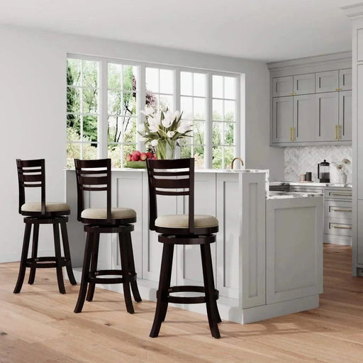 Granby Leather 4-Slat Back Swivel Stool, 30" Bar Stool or 24” 30" Bar Height Weathered Gray Black Leather -DTYStore