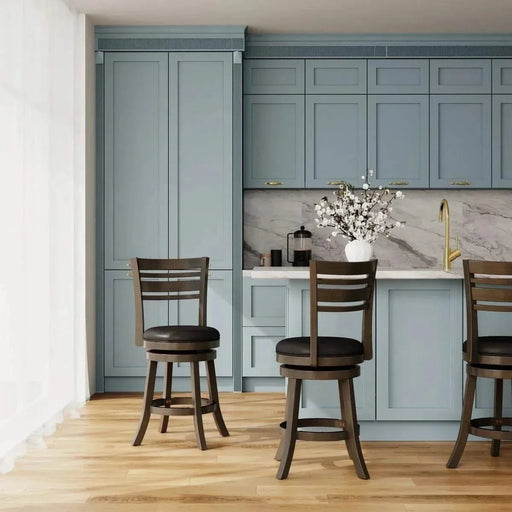 Granby Leather 4-Slat Back Swivel Stool, 30" Bar Stool or 24” -DTYStore