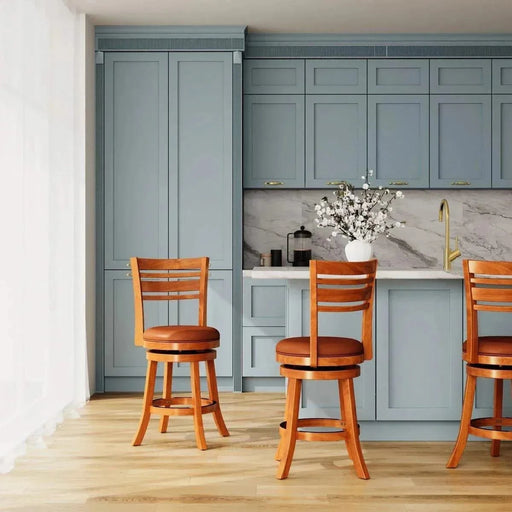 Granby Leather 4-Slat Back Swivel Stool, 30" Bar Stool or 24” 30" Bar Height Weathered Gray Black Leather -DTYStore