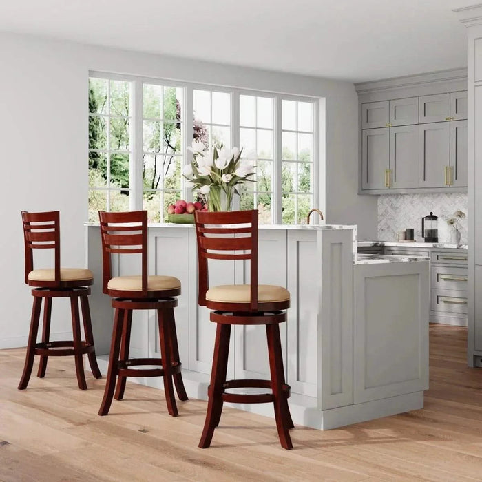 Granby Leather 4-Slat Back Swivel Stool, 30" Bar Stool or 24” 30" Bar Height Weathered Gray Black Leather -DTYStore