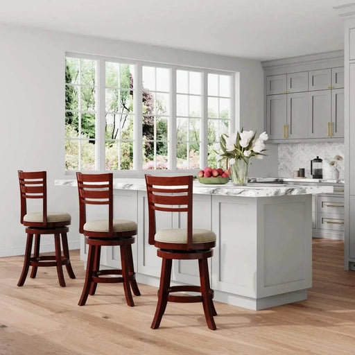 Granby Premium Fabric 4-Slat Back Swivel Stool, 24” Counter Stool or 30" Bar Stool 30" Bar Height Weathered Gray Charcoal Fabric -DTYStore