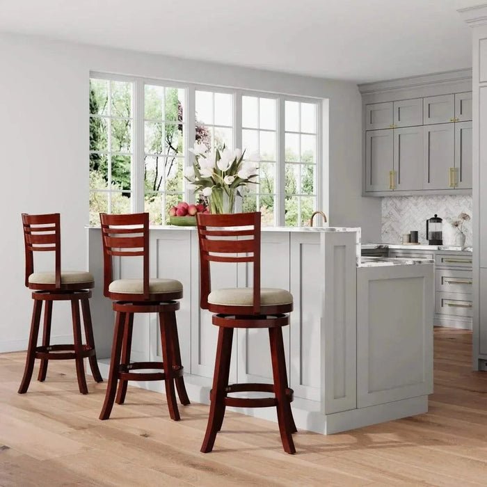 Granby Premium Fabric 4-Slat Back Swivel Stool, 24” Counter Stool or 30" Bar Stool 30" Bar Height Weathered Gray Charcoal Fabric -DTYStore