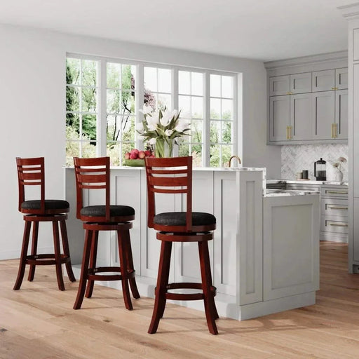 Granby Premium Fabric 4-Slat Back Swivel Stool, 24” Counter Stool or 30" Bar Stool 30" Bar Height Weathered Gray Charcoal Fabric -DTYStore