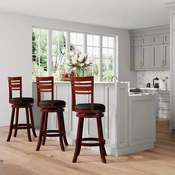 Granby Premium Fabric 4-Slat Back Swivel Stool, 24” Counter Stool or 30" Bar Stool 30" Bar Height Weathered Gray Charcoal Fabric -DTYStore