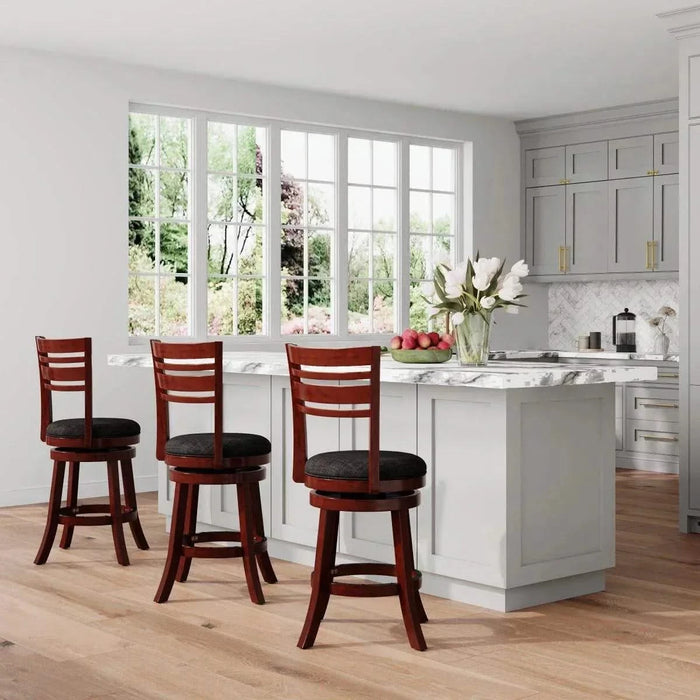 Granby Premium Fabric 4-Slat Back Swivel Stool, 24” Counter Stool or 30" Bar Stool 30" Bar Height Weathered Gray Charcoal Fabric -DTYStore