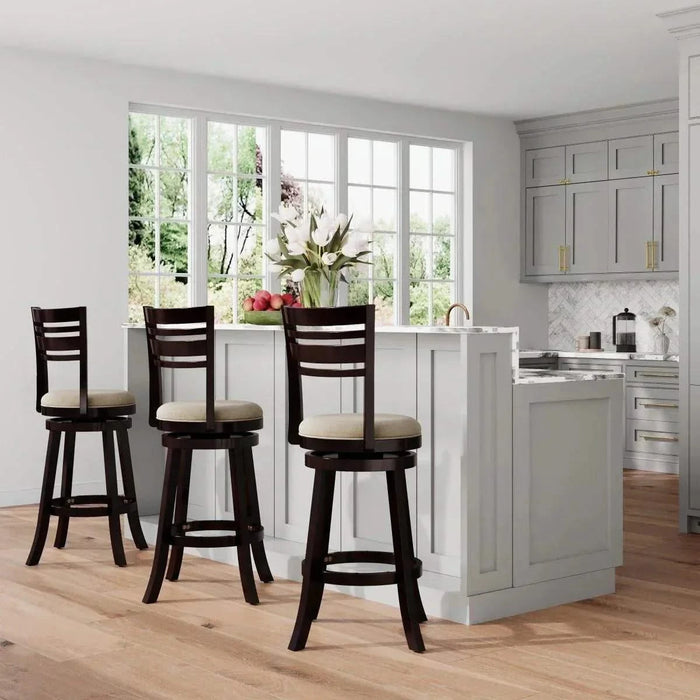 Granby Premium Fabric 4-Slat Back Swivel Stool, 24” Counter Stool or 30" Bar Stool 30" Bar Height Weathered Gray Charcoal Fabric -DTYStore