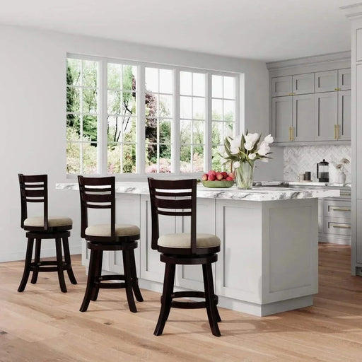 Granby Premium Fabric 4-Slat Back Swivel Stool, 24” Counter Stool or 30" Bar Stool 30" Bar Height Weathered Gray Charcoal Fabric -DTYStore