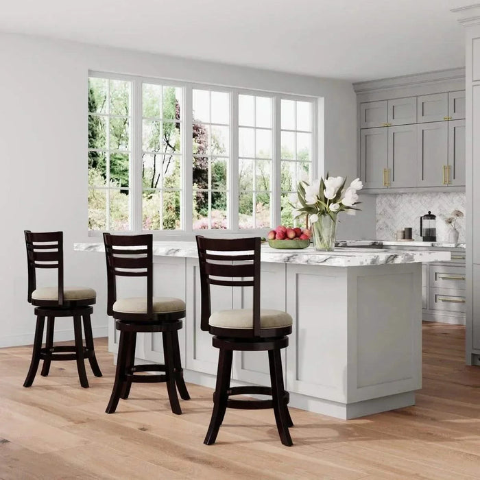 Granby Premium Fabric 4-Slat Back Swivel Stool, 24” Counter Stool or 30" Bar Stool 30" Bar Height Weathered Gray Charcoal Fabric -DTYStore