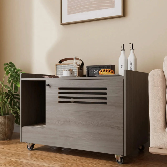 Gray Cat Litter Box Enclosure,Hidden Litter Box Furniture with top side fence,Wooden Pet House Side End Table, Storage Cabinet Bench for Living Room,,Bedroom, Fit Most of Litter Box Default -DTYStore