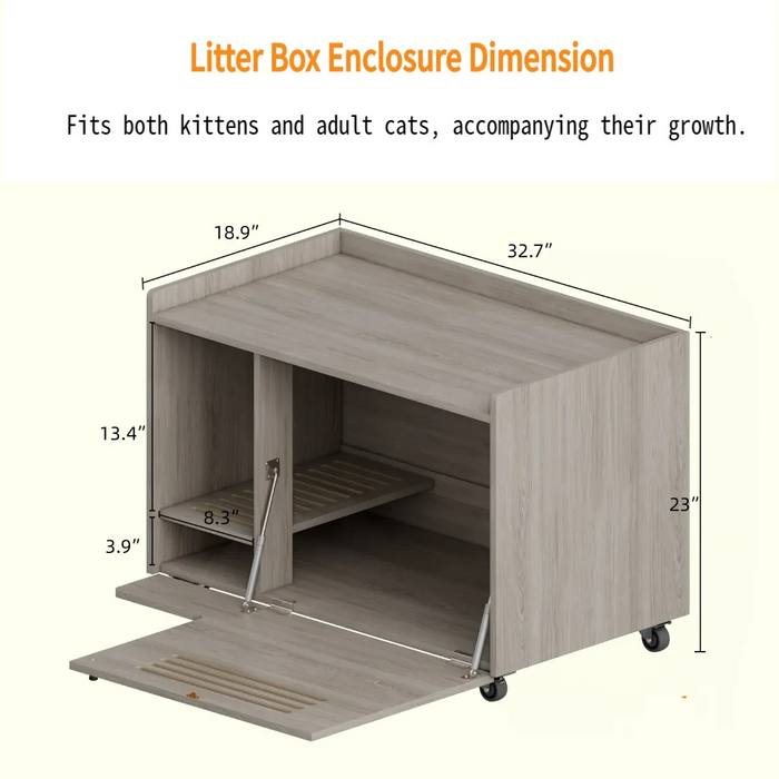 Gray Cat Litter Box Enclosure,Hidden Litter Box Furniture with top side fence,Wooden Pet House Side End Table, Storage Cabinet Bench for Living Room,,Bedroom, Fit Most of Litter Box Default -DTYStore