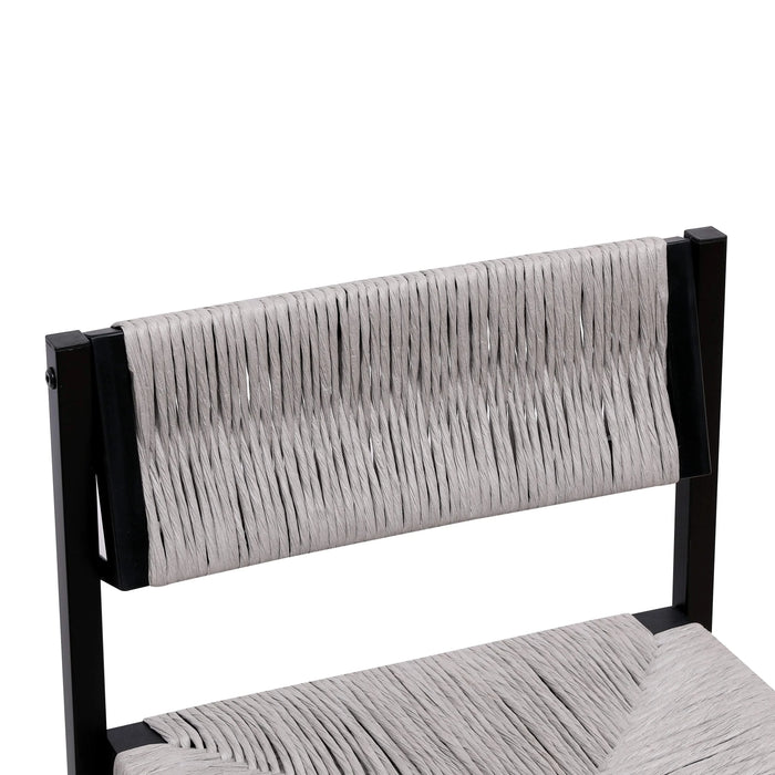 Gray Set of 2 Hand Weave Bar Stools with Back Counter Height Bar Chairs Paper Rope Woven Dining Stool Default -DTYStore