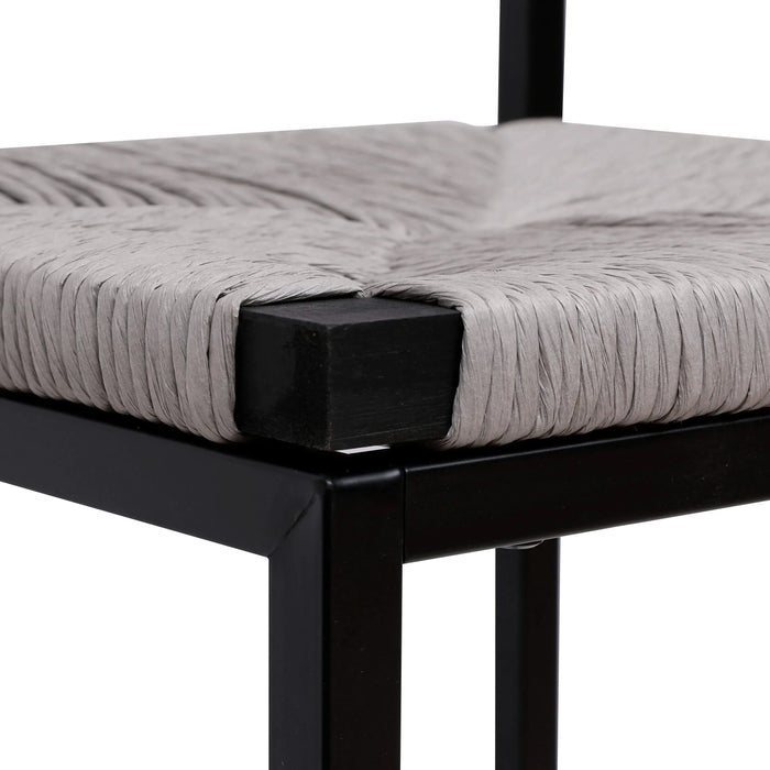 Gray Set of 2 Hand Weave Bar Stools with Back Counter Height Bar Chairs Paper Rope Woven Dining Stool Default -DTYStore