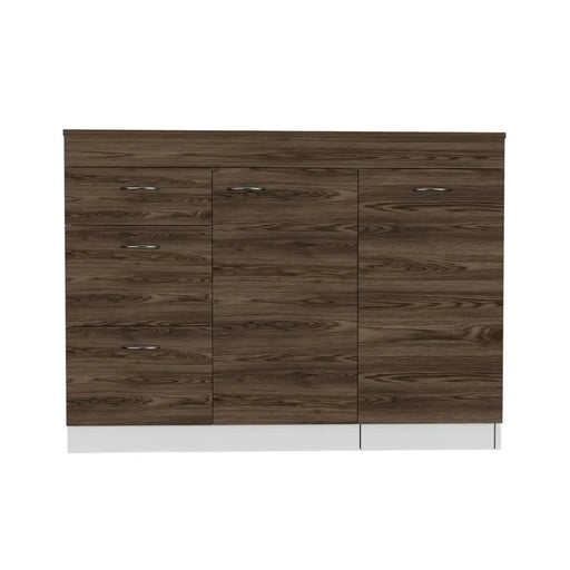 Grecia Kitchen Base Cabinet,Three Drawers, Two Internal Shelves -White / Dark Walnut Default -DTYStore