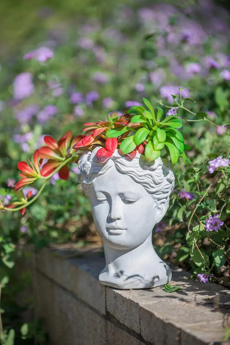 Greek Style Cement Head Planter - Indoor Outdoor Home Garden Decor, D6' x 9' Default -DTYStore