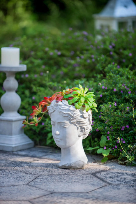 Greek Style Cement Head Planter - Indoor Outdoor Home Garden Decor, D7' x 11' Default -DTYStore