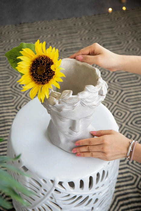 Greek Style Cement Head Planter - Indoor Outdoor Home Garden Decor, D7' x 11' Default -DTYStore