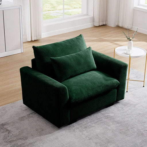 Green Corduroy Deep Seat Single Sofa Accent Chair,Deep Seat Couch with Waist Pillow for Living Room/Apartment/Office Default -DTYStore
