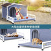 Grey Solid Wood Large Dog House with Terrace and Waterproof Asphalt Roof for Indoor Outdoor Use Default -DTYStore