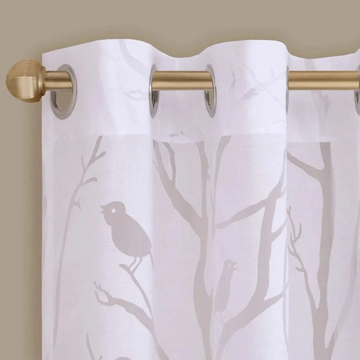 Grommet Top Sheer Bird on Branches Burnout Window Curtain(Only 1 Pc Panel) Default -DTYStore