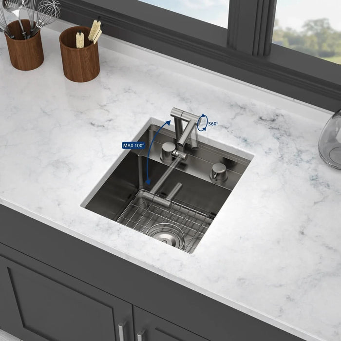 Gunmetal Black 15' Undermount Bar Sink with Folding Faucet, 16 Gauge Stainless Steel, 15x17 Inch Single Bowl - DTY Store