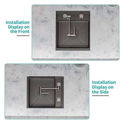 Gunmetal Black 15' Undermount Bar Sink with Folding Faucet, 16 Gauge Stainless Steel, 15x17 Inch Single Bowl Default -DTYStore