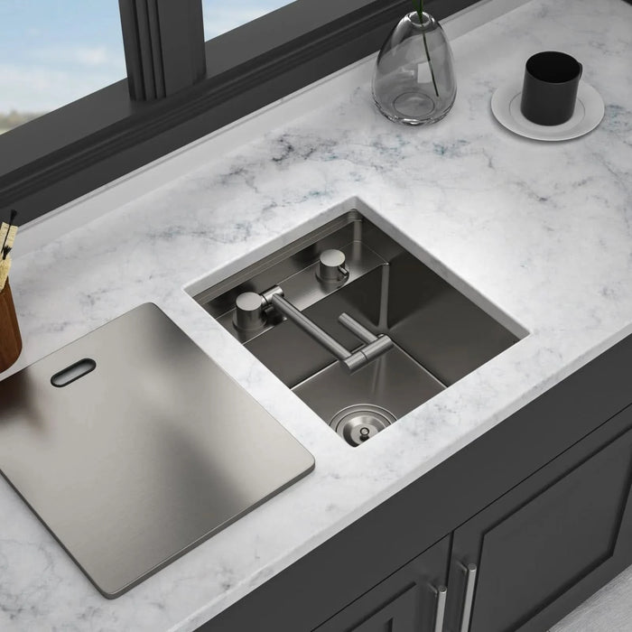 Gunmetal Black 15' Undermount Bar Sink with Folding Faucet, 16 Gauge Stainless Steel, 15x17 Inch Single Bowl- DTY Store