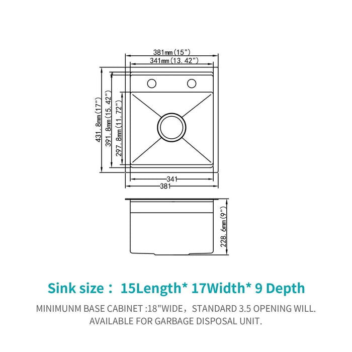 Gunmetal Black 15' Undermount Bar Sink with Folding Faucet, 16 Gauge Stainless Steel, 15x17 Inch Single Bowl - DTY Store